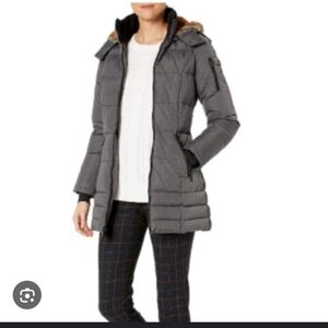 HFX Women's Gray Puffer Jacket with Faux Fur Hood